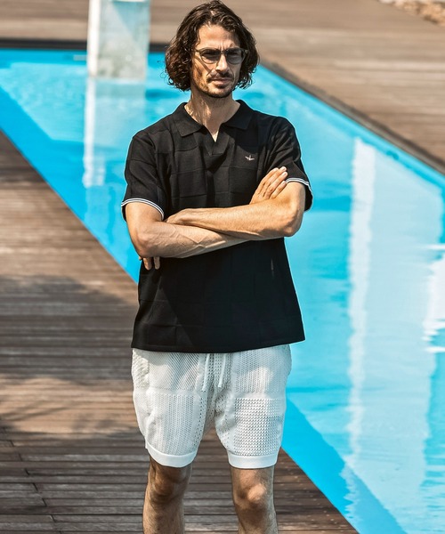 1PIU1UGUALE3  RELAX （ウノピゥウノウグァーレトレ リラックス）の「1PIU1UGUALE3 RELAX(ウノピゥウノウグァーレトレ リラックス)ブロックニット 半袖ポロシャツ（ポロシャツ・メンズ・ホワイト/サックスブルー/ブラック・XL/L/M/S）」の16枚目の写真