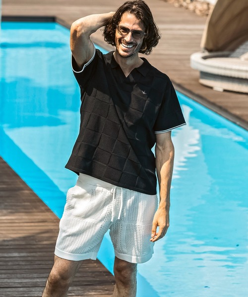 1PIU1UGUALE3  RELAX （ウノピゥウノウグァーレトレ リラックス）の「1PIU1UGUALE3 RELAX(ウノピゥウノウグァーレトレ リラックス)ブロックニット 半袖ポロシャツ（ポロシャツ・メンズ・ホワイト/サックスブルー/ブラック・XL/L/M/S）」の17枚目の写真