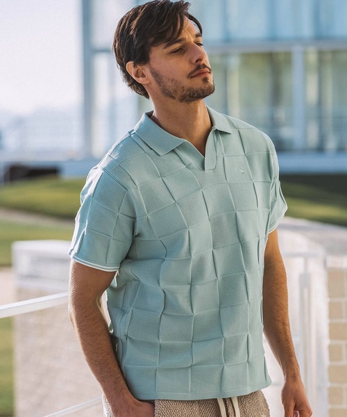 1PIU1UGUALE3  RELAX （ウノピゥウノウグァーレトレ リラックス）の「1PIU1UGUALE3 RELAX(ウノピゥウノウグァーレトレ リラックス)ブロックニット 半袖ポロシャツ（ポロシャツ・メンズ・ホワイト/サックスブルー/ブラック・XL/L/M/S）」の18枚目の写真