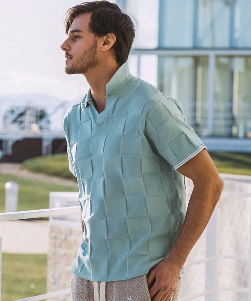 1PIU1UGUALE3  RELAX （ウノピゥウノウグァーレトレ リラックス）の「1PIU1UGUALE3 RELAX(ウノピゥウノウグァーレトレ リラックス)ブロックニット 半袖ポロシャツ（ポロシャツ・メンズ・ホワイト/サックスブルー/ブラック・XL/L/M/S）」の19枚目の写真