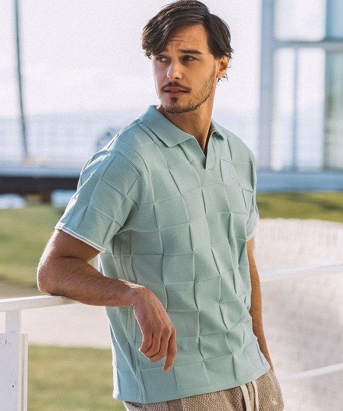 1PIU1UGUALE3  RELAX （ウノピゥウノウグァーレトレ リラックス）の「1PIU1UGUALE3 RELAX(ウノピゥウノウグァーレトレ リラックス)ブロックニット 半袖ポロシャツ（ポロシャツ・メンズ・ホワイト/サックスブルー/ブラック・XL/L/M/S）」の20枚目の写真