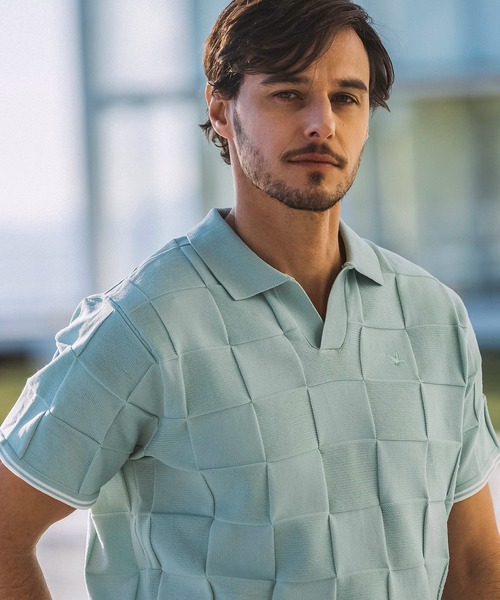 1PIU1UGUALE3  RELAX （ウノピゥウノウグァーレトレ リラックス）の「1PIU1UGUALE3 RELAX(ウノピゥウノウグァーレトレ リラックス)ブロックニット 半袖ポロシャツ（ポロシャツ・メンズ・ホワイト/サックスブルー/ブラック・XL/L/M/S）」の21枚目の写真