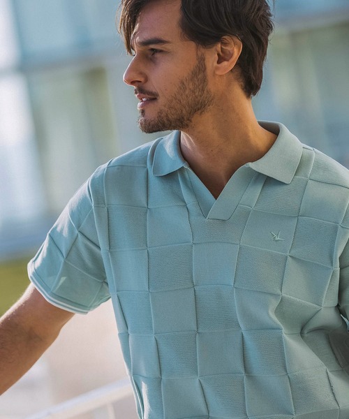 1PIU1UGUALE3  RELAX （ウノピゥウノウグァーレトレ リラックス）の「1PIU1UGUALE3 RELAX(ウノピゥウノウグァーレトレ リラックス)ブロックニット 半袖ポロシャツ（ポロシャツ・メンズ・ホワイト/サックスブルー/ブラック・XL/L/M/S）」の22枚目の写真