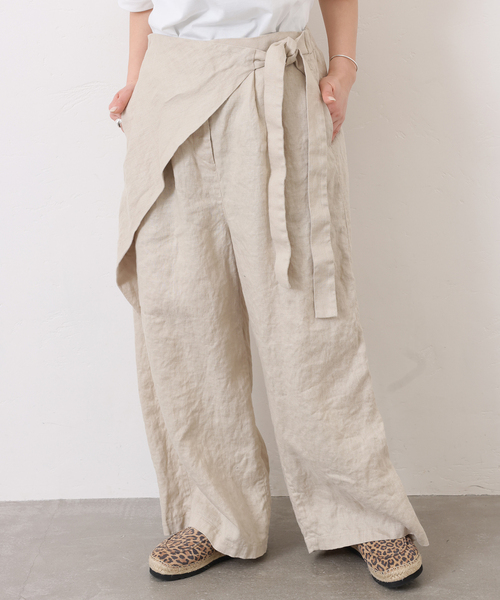 JOURNAL STANDARD LUXE（ジャーナルスタンダード　ラックス）の「フレンチリネンツイル ラップパンツ（その他パンツ・レディース・ベージュ/ブラック・FREE）」の2枚目の写真