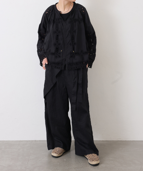 JOURNAL STANDARD LUXE（ジャーナルスタンダード　ラックス）の「フレンチリネンツイル ラップパンツ（その他パンツ・レディース・ベージュ/ブラック・FREE）」の3枚目の写真