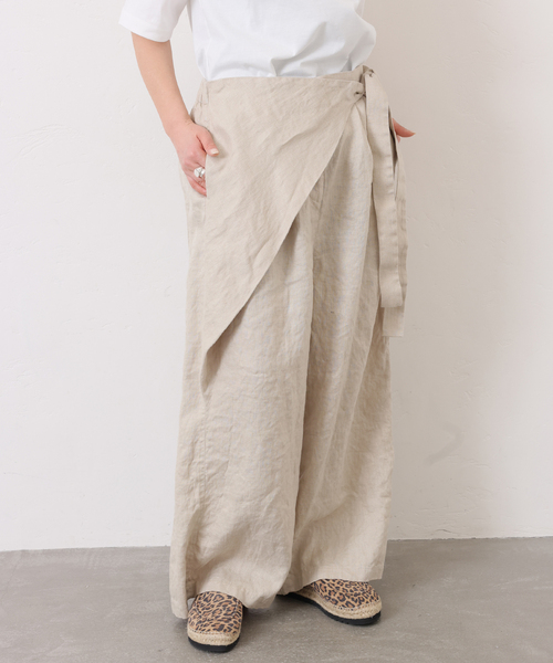 JOURNAL STANDARD LUXE（ジャーナルスタンダード　ラックス）の「フレンチリネンツイル ラップパンツ（その他パンツ・レディース・ベージュ/ブラック・FREE）」の8枚目の写真