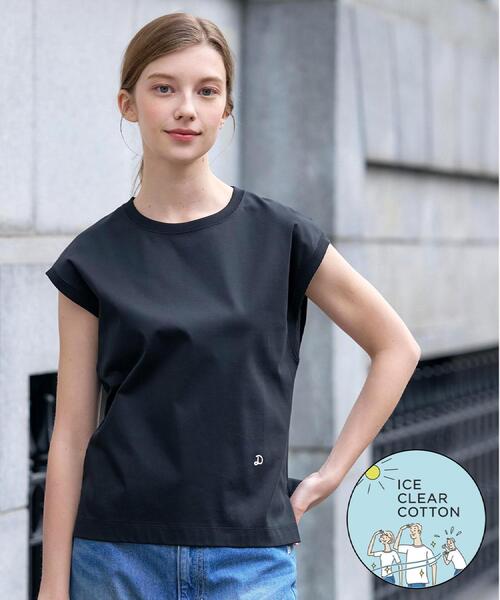 DRESSTERIOR（ドレステリア）の「【接触冷感／抗菌防臭／消臭】アイスクリアコットンフレンチスリーブT（Tシャツ/カットソー・レディース・ブラウン系その他/ブラック/ライトイエロー系/ベージュ/ダークグレー/ホワイト・38/36/34）」の3枚目の写真