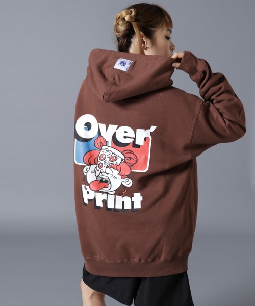 over print（オーバープリント）の「overprint/オーバープリント/PIZZA HOODIE（パーカー・レディース・ネイビー/ブラウン・M/XL/S/L）」の2枚目の写真