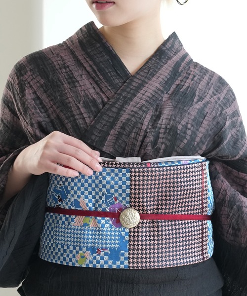 帯単品 小袋帯 ニコアンティーク チェックアート