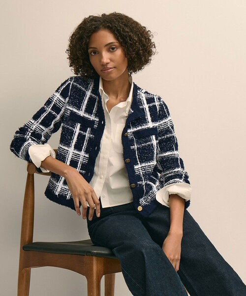 BROOKS BROTHERS ツイード　ノーカラー　ジャケット　Lサイズ コットンブレンド ファンシーツイード ノーカラージャケット | Brooks