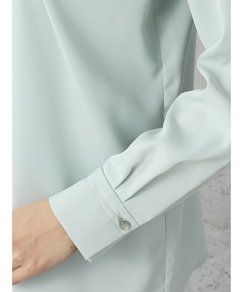 Perfect Suit FActory(パーフェクトスーツファクトリー)の「タックボウタイブラウス オフホワイト/グリーン/ネイビー(Tシャツ/カットソー・レディース・ライトグリーン/ネイビー/オフホワイト・M/S/L)」の13枚目の写真