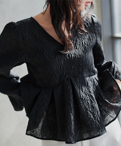 KOBE LETTUCE（コウベレタス）の「シアージャガードVネックペプラムブラウス（シャツ/ブラウス・レディース・ブラック/ピンク/イエロー/アイボリー・M）」の12枚目の写真