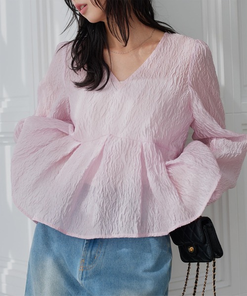 KOBE LETTUCE（コウベレタス）の「シアージャガードVネックペプラムブラウス（シャツ/ブラウス・レディース・ブラック/ピンク/イエロー/アイボリー・M）」の10枚目の写真