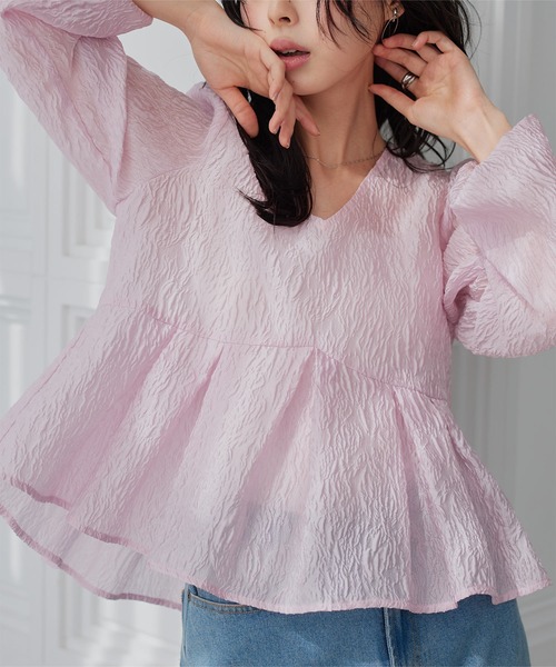 KOBE LETTUCE（コウベレタス）の「シアージャガードVネックペプラムブラウス（シャツ/ブラウス・レディース・ブラック/ピンク/イエロー/アイボリー・M）」の9枚目の写真