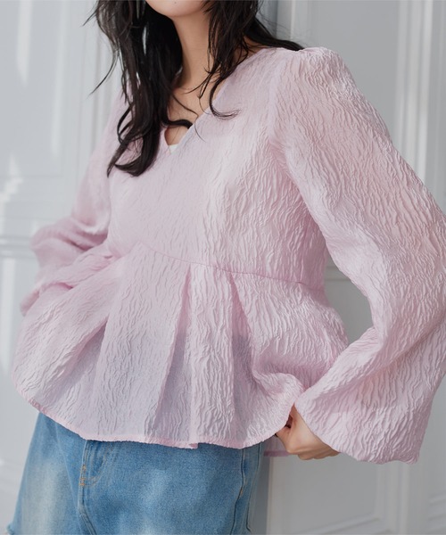 KOBE LETTUCE（コウベレタス）の「シアージャガードVネックペプラムブラウス（シャツ/ブラウス・レディース・ブラック/ピンク/イエロー/アイボリー・M）」の8枚目の写真