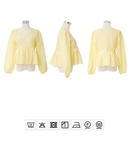 KOBE LETTUCE（コウベレタス）の「シアージャガードVネックペプラムブラウス（シャツ/ブラウス・レディース・ブラック/ピンク/イエロー/アイボリー・M）」の7枚目の写真