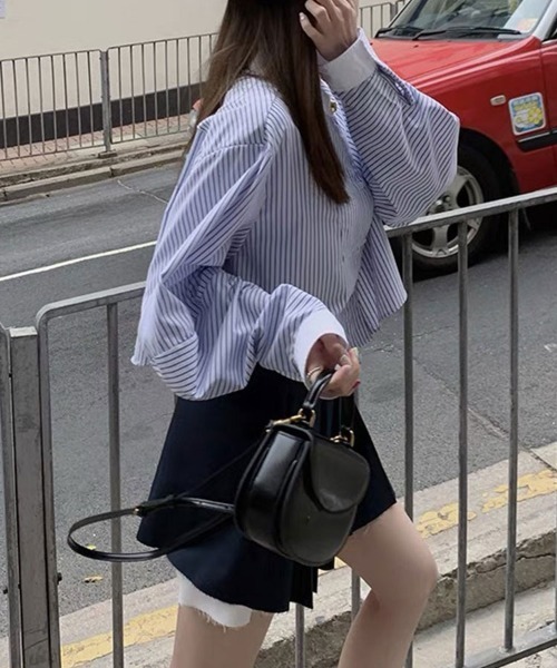 SallyLunn（サリーラン）の「配色カラー ストライプショートシャツ（シャツ/ブラウス・レディース・ブルー・X-LARGE/LARGE/MEDIUM）」の8枚目の写真