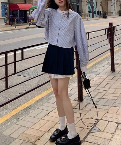 SallyLunn（サリーラン）の「配色カラー ストライプショートシャツ（シャツ/ブラウス・レディース・ブルー・X-LARGE/LARGE/MEDIUM）」の11枚目の写真