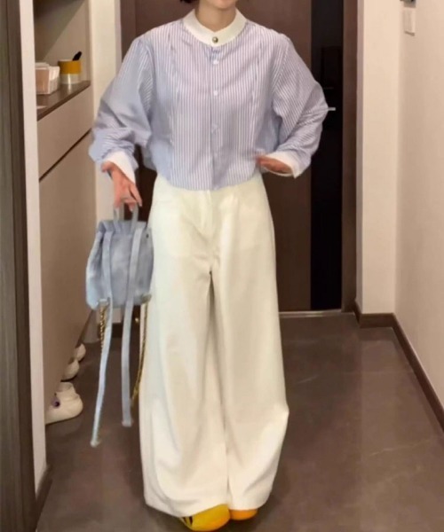 SallyLunn（サリーラン）の「配色カラー ストライプショートシャツ（シャツ/ブラウス・レディース・ブルー・X-LARGE/LARGE/MEDIUM）」の14枚目の写真