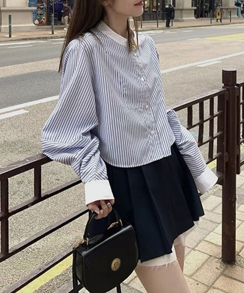 SallyLunn（サリーラン）の「配色カラー ストライプショートシャツ（シャツ/ブラウス・レディース・ブルー・X-LARGE/LARGE/MEDIUM）」の7枚目の写真