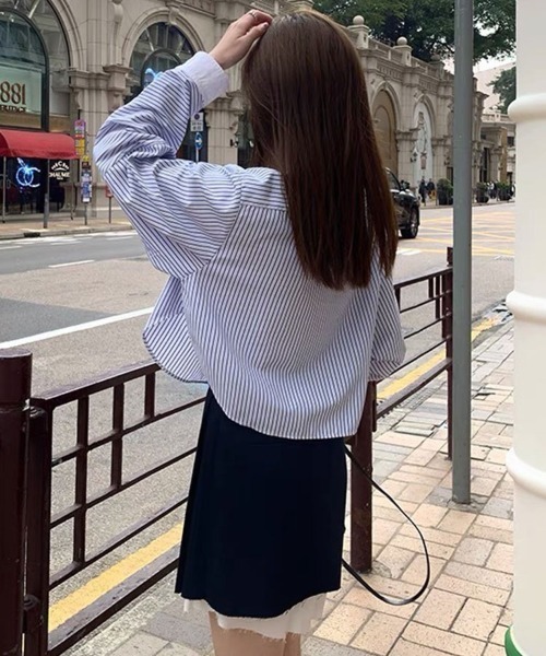 SallyLunn（サリーラン）の「配色カラー ストライプショートシャツ（シャツ/ブラウス・レディース・ブルー・X-LARGE/LARGE/MEDIUM）」の10枚目の写真