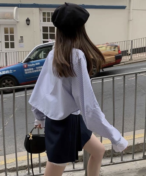 SallyLunn（サリーラン）の「配色カラー ストライプショートシャツ（シャツ/ブラウス・レディース・ブルー・X-LARGE/LARGE/MEDIUM）」の9枚目の写真