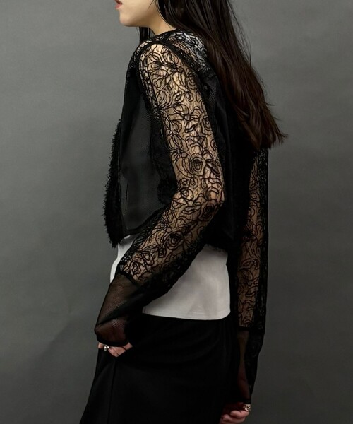 NICOLE white（ニコルホワイト）の「レースｘフリンジブラウス（シャツ/ブラウス・レディース・ブラック・FREE）」の5枚目の写真