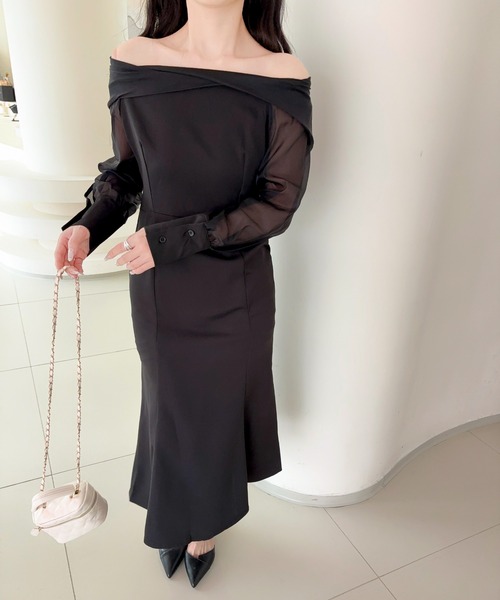 Jasmine Grandiflorum(ジャスミングランディフローラム)の「【Jasmine】オフショルチュールドッキングマーメイドワンピース (SS)(ワンピース・レディース・ホワイト/ブラック・M/S)」の14枚目の写真