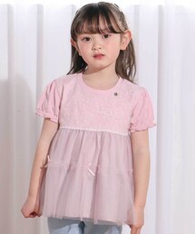 SLAP SLIP | 花柄チュールドッキング天竺Ｔシャツ(80~130cm)(Tシャツ/カットソー)