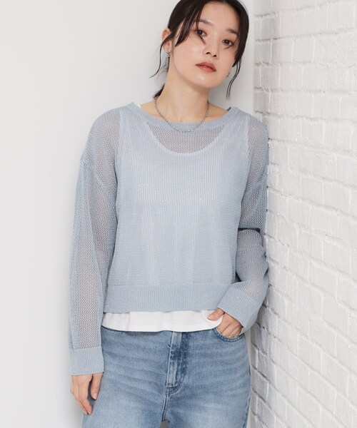 THE SHOP TK （ザ ショップ ティーケー ）の「【2点セット】前後2wayラメメッシュタンクセット（カーディガン/ボレロ・レディース・ブラック/ライトブルー/ライトベージュ・13/12）」の4枚目の写真