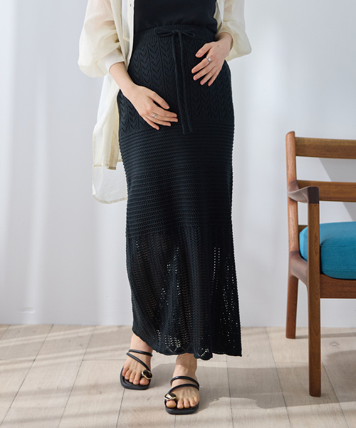 Rosemadame(ローズマダム)の「透かし編みニットスカート(マタニティ~産後)妊婦服 産前・産後対応(マタニティウェア/グッズ・レディース・ブラック/ブラウン/ライトベージュ・M/LL/L)」の2枚目の写真