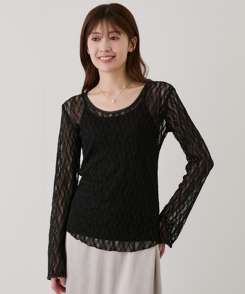 Jayro（ジャイロ）の「ストレッチレースプルオーバー（Tシャツ/カットソー・レディース・ホワイト系その他/ブラック・M）」の3枚目の写真