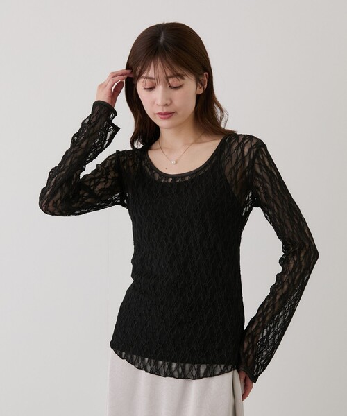 Jayro（ジャイロ）の「ストレッチレースプルオーバー（Tシャツ/カットソー・レディース・ホワイト系その他/ブラック・M）」の4枚目の写真
