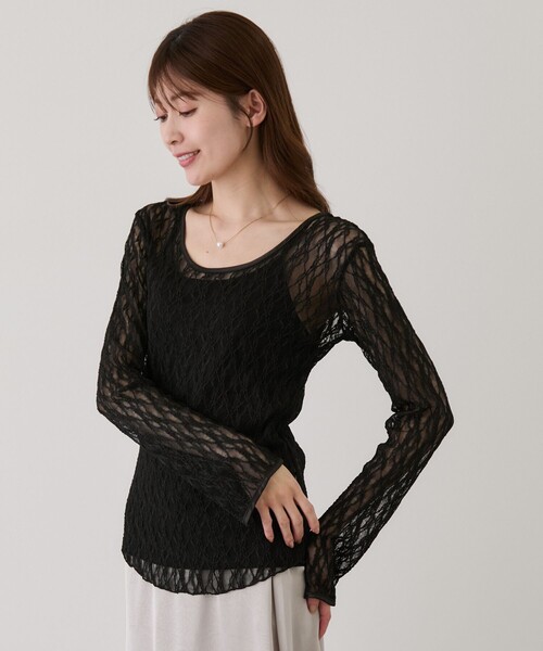 Jayro（ジャイロ）の「ストレッチレースプルオーバー（Tシャツ/カットソー・レディース・ホワイト系その他/ブラック・M）」の5枚目の写真