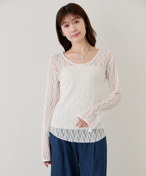Jayro（ジャイロ）の「ストレッチレースプルオーバー（Tシャツ/カットソー・レディース・ホワイト系その他/ブラック・M）」の12枚目の写真
