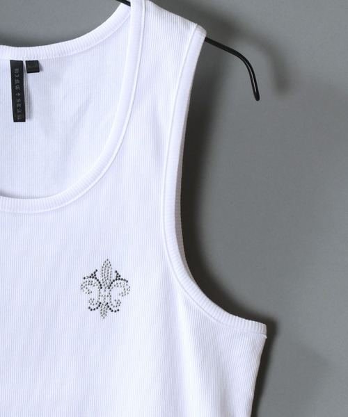 SITRY（シトリー）の「Line Stone Teleco Tank Top/ラインストーン ショート丈 テレコタンクトップ ノースリーブ インナータンク（タンクトップ・メンズ・ブラック/ホワイト・L/M）」の7枚目の写真