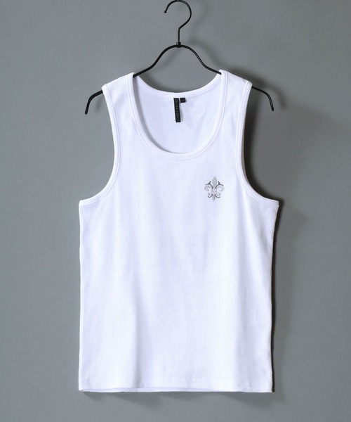 SITRY（シトリー）の「Line Stone Teleco Tank Top/ラインストーン ショート丈 テレコタンクトップ ノースリーブ インナータンク（タンクトップ・メンズ・ブラック/ホワイト・L/M）」の3枚目の写真