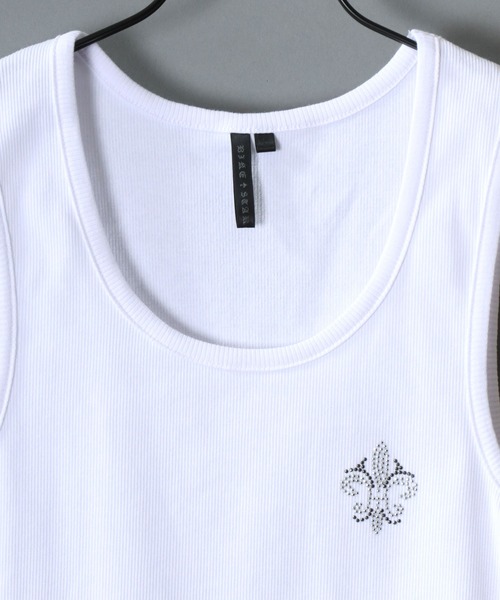 SITRY（シトリー）の「Line Stone Teleco Tank Top/ラインストーン ショート丈 テレコタンクトップ ノースリーブ インナータンク（タンクトップ・メンズ・ブラック/ホワイト・L/M）」の6枚目の写真