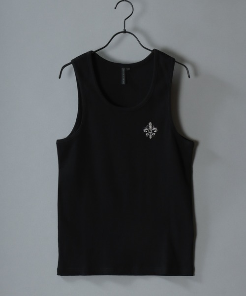 SITRY（シトリー）の「Line Stone Teleco Tank Top/ラインストーン ショート丈 テレコタンクトップ ノースリーブ インナータンク（タンクトップ・メンズ・ブラック/ホワイト・L/M）」の4枚目の写真