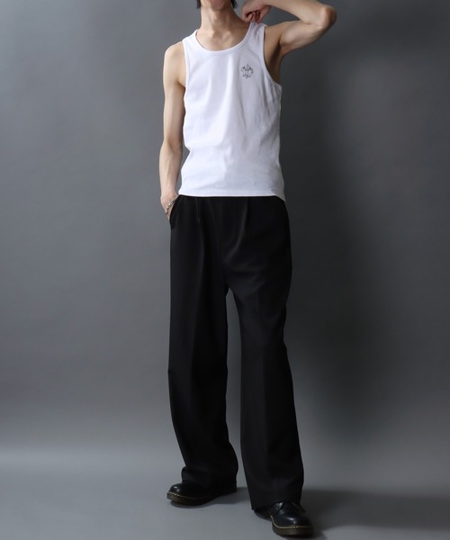 SITRY（シトリー）の「Line Stone Teleco Tank Top/ラインストーン ショート丈 テレコタンクトップ ノースリーブ インナータンク（タンクトップ・メンズ・ブラック/ホワイト・L/M）」の11枚目の写真