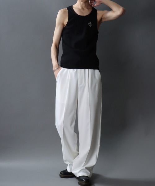 SITRY（シトリー）の「Line Stone Teleco Tank Top/ラインストーン ショート丈 テレコタンクトップ ノースリーブ インナータンク（タンクトップ・メンズ・ブラック/ホワイト・L/M）」の16枚目の写真