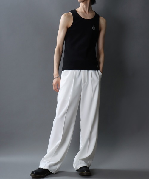 SITRY（シトリー）の「Line Stone Teleco Tank Top/ラインストーン ショート丈 テレコタンクトップ ノースリーブ インナータンク（タンクトップ・メンズ・ブラック/ホワイト・L/M）」の17枚目の写真