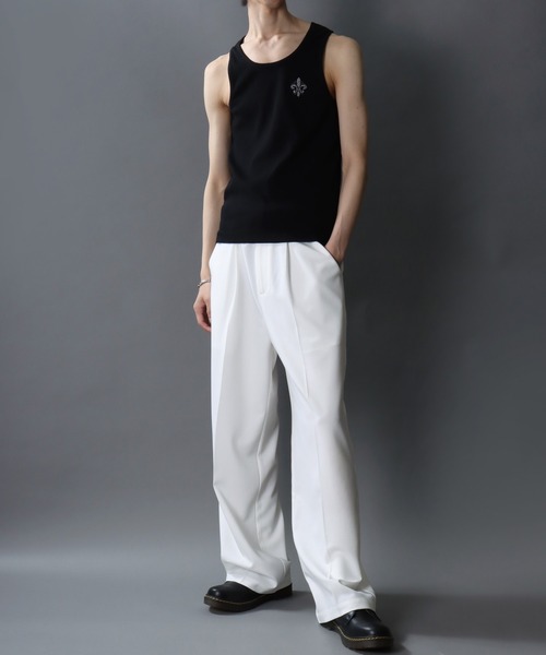 SITRY（シトリー）の「Line Stone Teleco Tank Top/ラインストーン ショート丈 テレコタンクトップ ノースリーブ インナータンク（タンクトップ・メンズ・ブラック/ホワイト・L/M）」の18枚目の写真