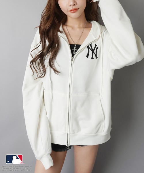 MLB(メジャーリーグベースボール)の「【MLB/メジャーリーグベースボール】別注オーバーサイズジップパーカー/セットアップ対応/ユニセックス(パーカー・レディース・オフホワイト/ブラック/オートミール/ネイビー/杢グレー・ONESIZE)」の7枚目の写真