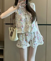 meJane | フラワークロッシェ編み トップス × ショートパンツ セットアップ(セットアップ)