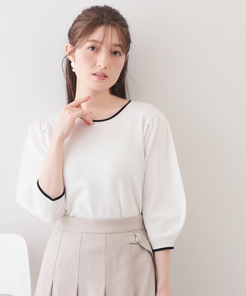 index(インデックス)の「【UVケア】6分袖タックスリーブニット《洗濯機OK/XS~LL/9col》(ニット/セーター・レディース・グレー系4/ブラック系4/ライトグリーン系/グリーン系5/ピンク系1/ベージュ系その他7/ホワイト系7/サックスブルー系5/ピンク系その他・34/36/42/40/38)」の1枚目の写真