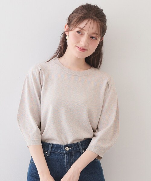 index(インデックス)の「【UVケア】6分袖タックスリーブニット《洗濯機OK/XS~LL/9col》(ニット/セーター・レディース・グレー系4/ブラック系4/ライトグリーン系/グリーン系5/ピンク系1/ベージュ系その他7/ホワイト系7/サックスブルー系5/ピンク系その他・34/36/42/40/38)」の13枚目の写真