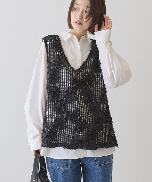 AMERICAN HOLIC（アメリカンホリック）の「【選べる丈】Vネックレースベスト（ベスト・レディース・ブラック/アイボリー/オフホワイト・L/M）」の10枚目の写真