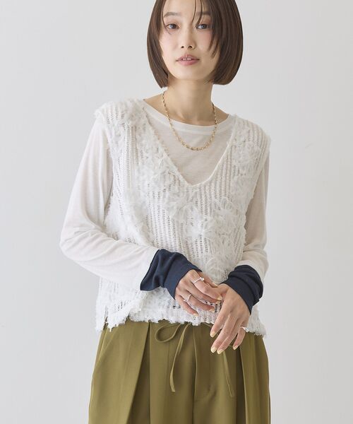 AMERICAN HOLIC（アメリカンホリック）の「【選べる丈】Vネックレースベスト（ベスト・レディース・ブラック/アイボリー/オフホワイト・L/M）」の21枚目の写真