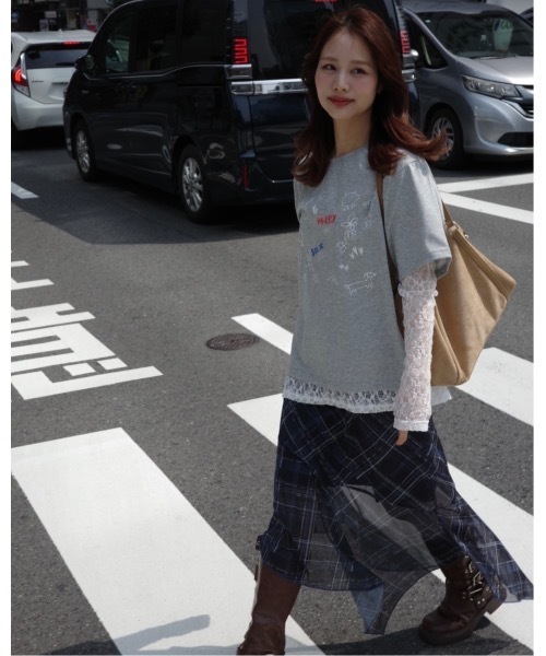 JUMELLE（ジュメロ）の「レースドッキングTシャツ（Tシャツ/カットソー・レディース・イエロー/グレー・FREE）」の8枚目の写真